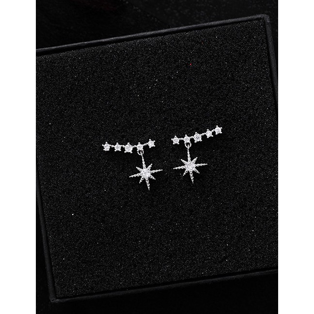 LRC Anting Tusuk Fashion Silver 925 Silver Pin Micro-inlaid Zircon Eight-pointed Star Earrings F9539