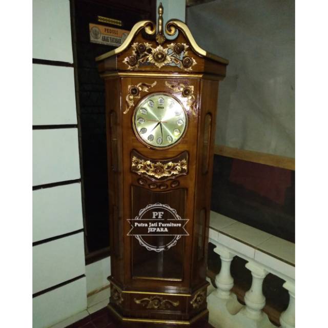 Lemari Jam Hias Kayu Jati Ukuran Kecil - Jam Berdiri Ukir Jepara