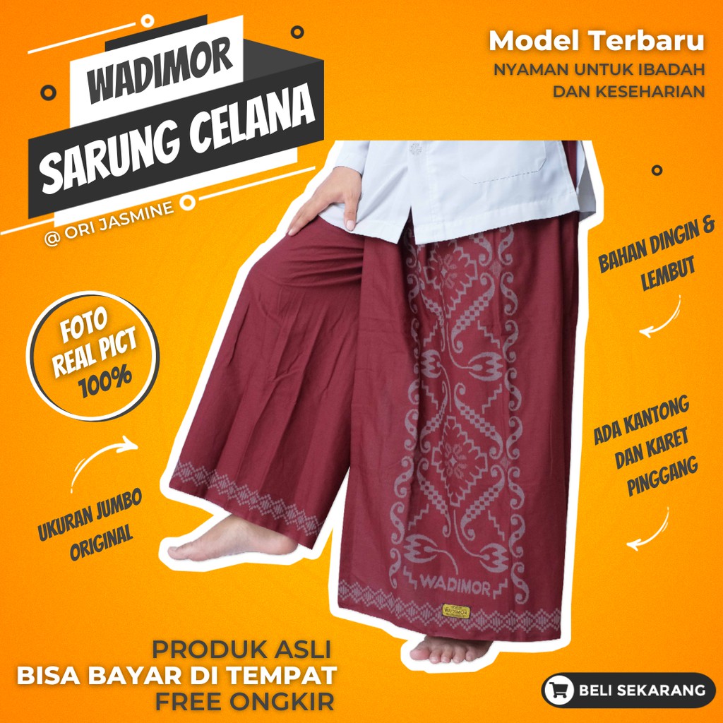 Sarung celana dewasa muslim wadimor jumbo motif bali marun polos pria murah