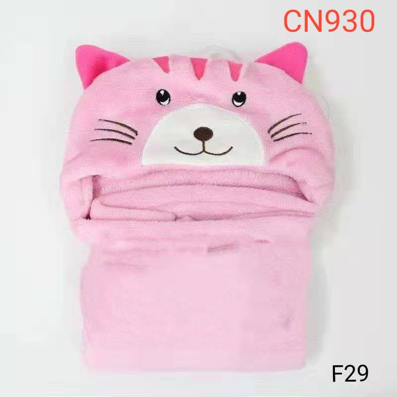Selimut Bayi Topi Boneka / Selimut Bayi Karakter Fleece-Selimut Bayi Topi Lembut-Selimut Baby Newbor