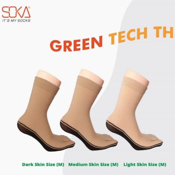 Kaos Kaki Jempol Polos Wanita Warna Kulit Soka Green Tech (GT Sock) Telapak Hitam/Telapak Warna