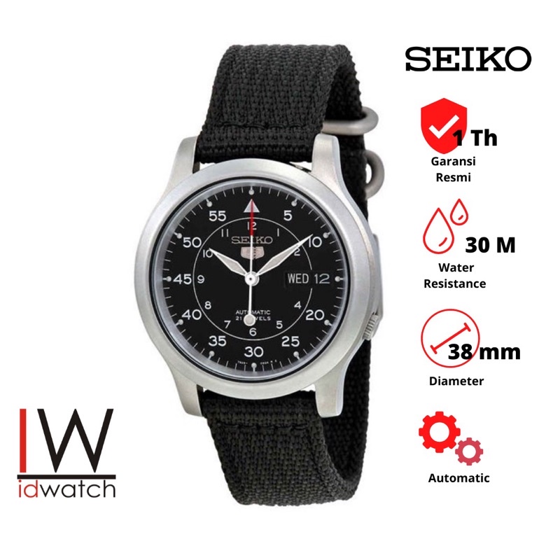 Seiko 5 SNK809K2 Automatic Jam Tangan Pria Original SNK809 Cowok Strap Nylon Nilon Kanvas Sports