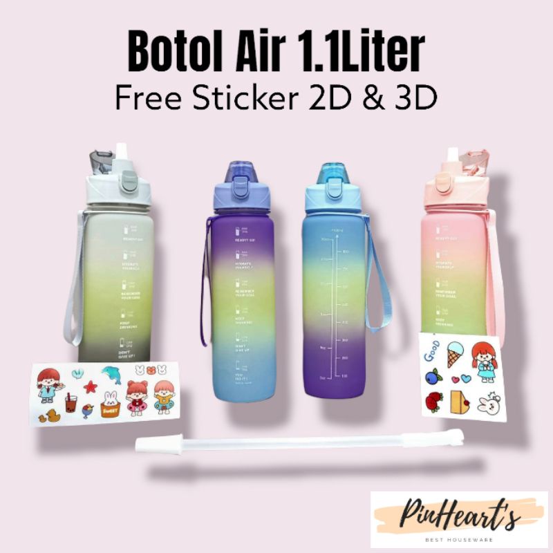 BOTOL AIR MINUM VIRAL 1LITER DENGAN SEDOTAN FREE STICKER 2D & 3D | TUMBLER 1LITER VIRAL