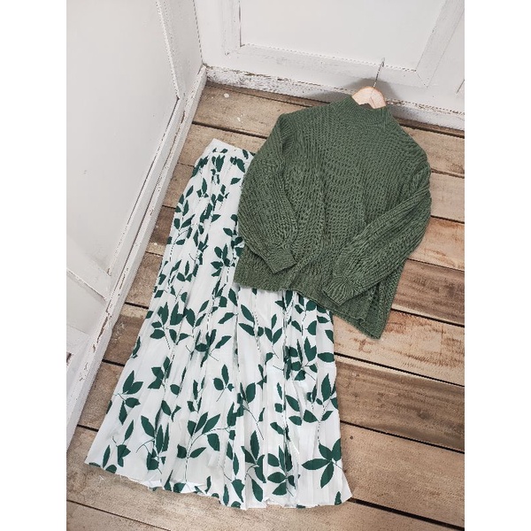 skirt leaf green set nara blouse matcha