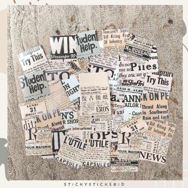

46pcs Mini Vintage Newspaper Sticker Deco Pack