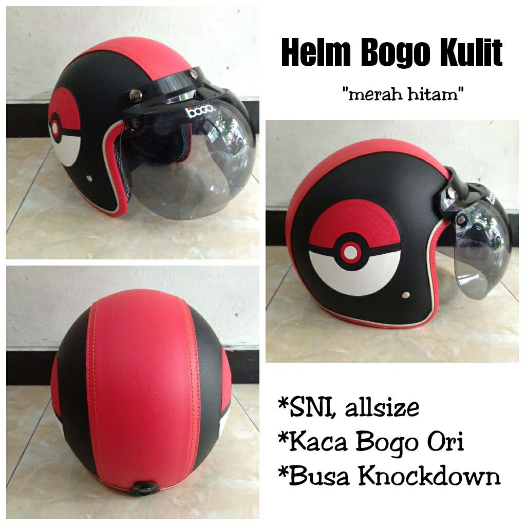 Helm Bogo Retro Kulit TPR Merah Hitam Motif Bulat Bola ...