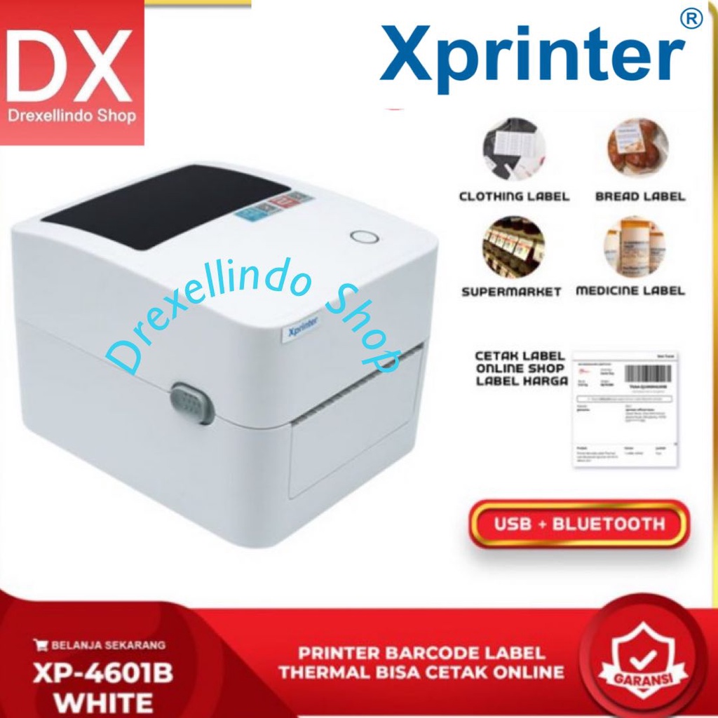 Printer Thermal BARCODE XPRINTER XP-4601B WHITE FREE HOLDER 4601B BLUETOOTH