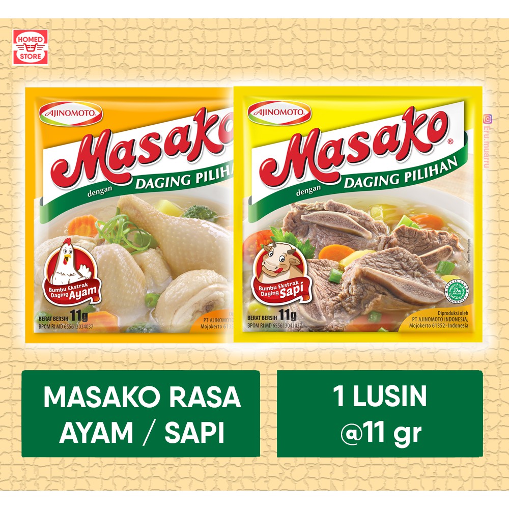 

Masako Bumbu Ayam dan Bumbu Sapi 1 Renceng 12 Bungkus @11 gr Murah