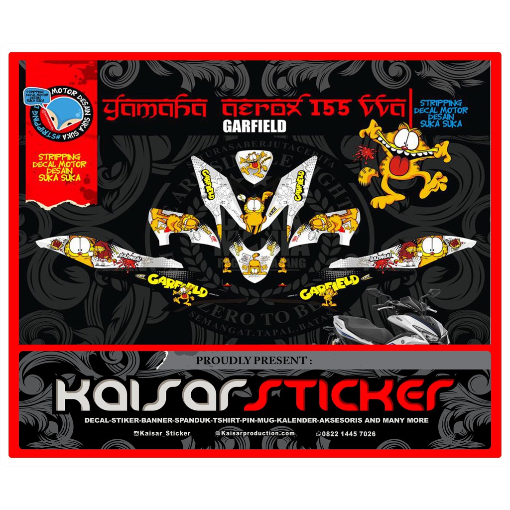 Sticker Decal Striping Fullbody Motor Yamaha Aerox 155 Garfield