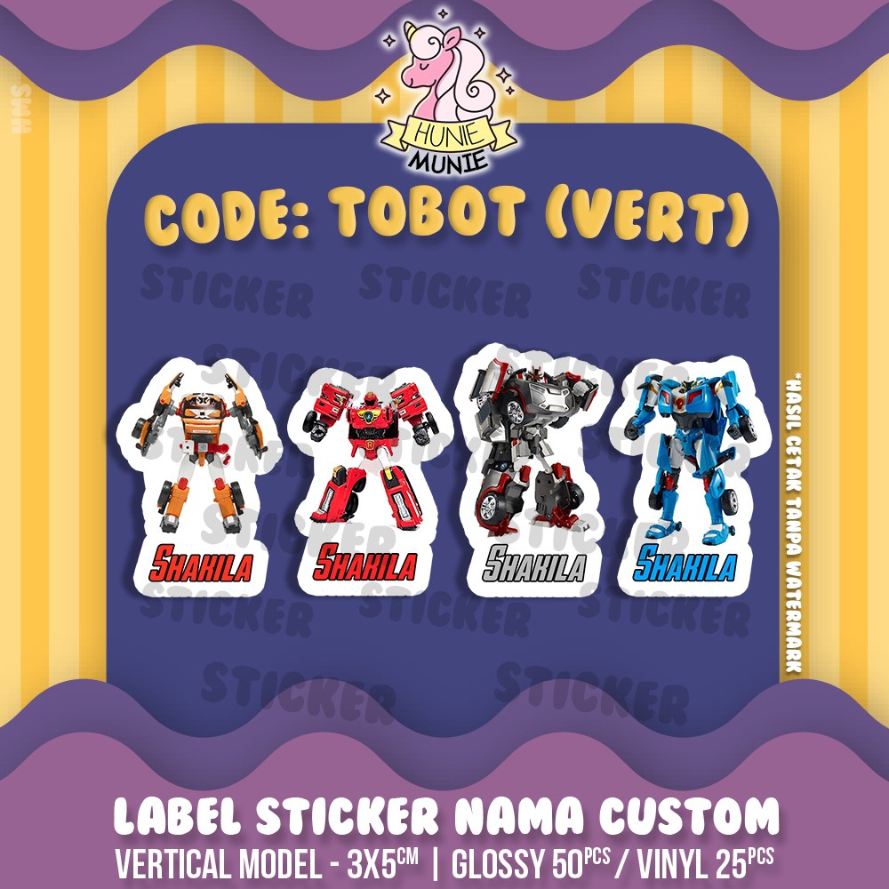 

Sticker Nama Custom - Tobot - Vertical (50pcs) Stiker