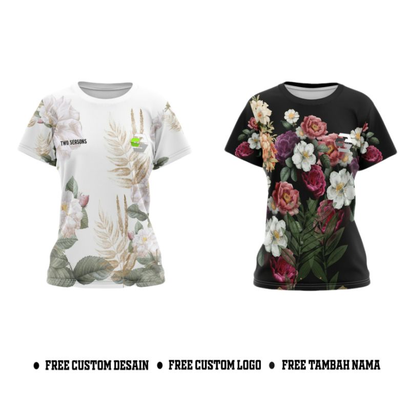 Baju Kaos Jersey Olahraga Wanita Motif Bunga Custom Printing