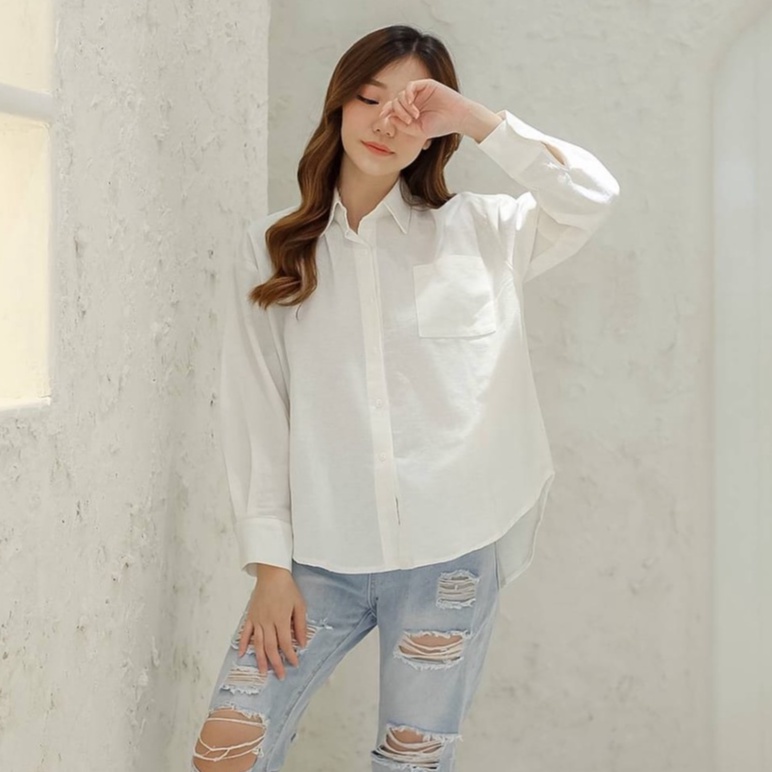 FWR - KEZI LINEN SHIRT 2321 / KEMEJA OVERSIZE LINEN WANITA / KEMEJA LENGAN PANJANG WANITA