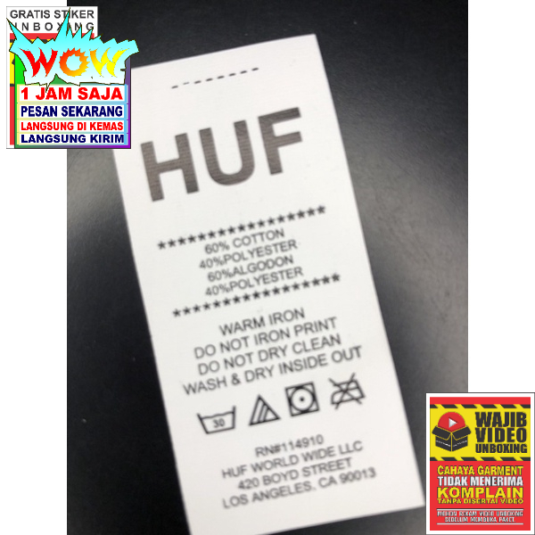 

HUF CARE LABEL WASHING TAG SUPER PREMIUM CO 1X DI KIRIM 600PCS