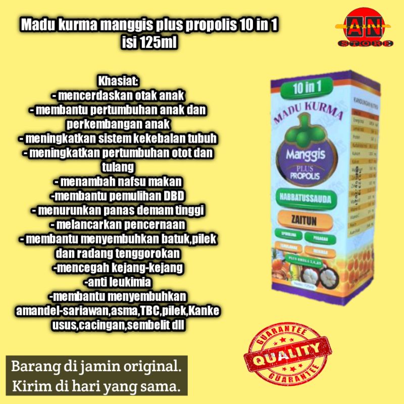 

MADU KURMA MANGGIS ZAITUN Plus Propolis, Herbal Murni, Vitamin Anak ,Multi Khasiat