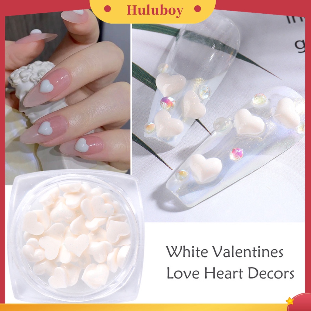 Huluboy Huluboy♡ 40pcs / Box Ornamen Hati 3D Mini Warna Putih Pink Untuk Dekorasi Nail Art Charms