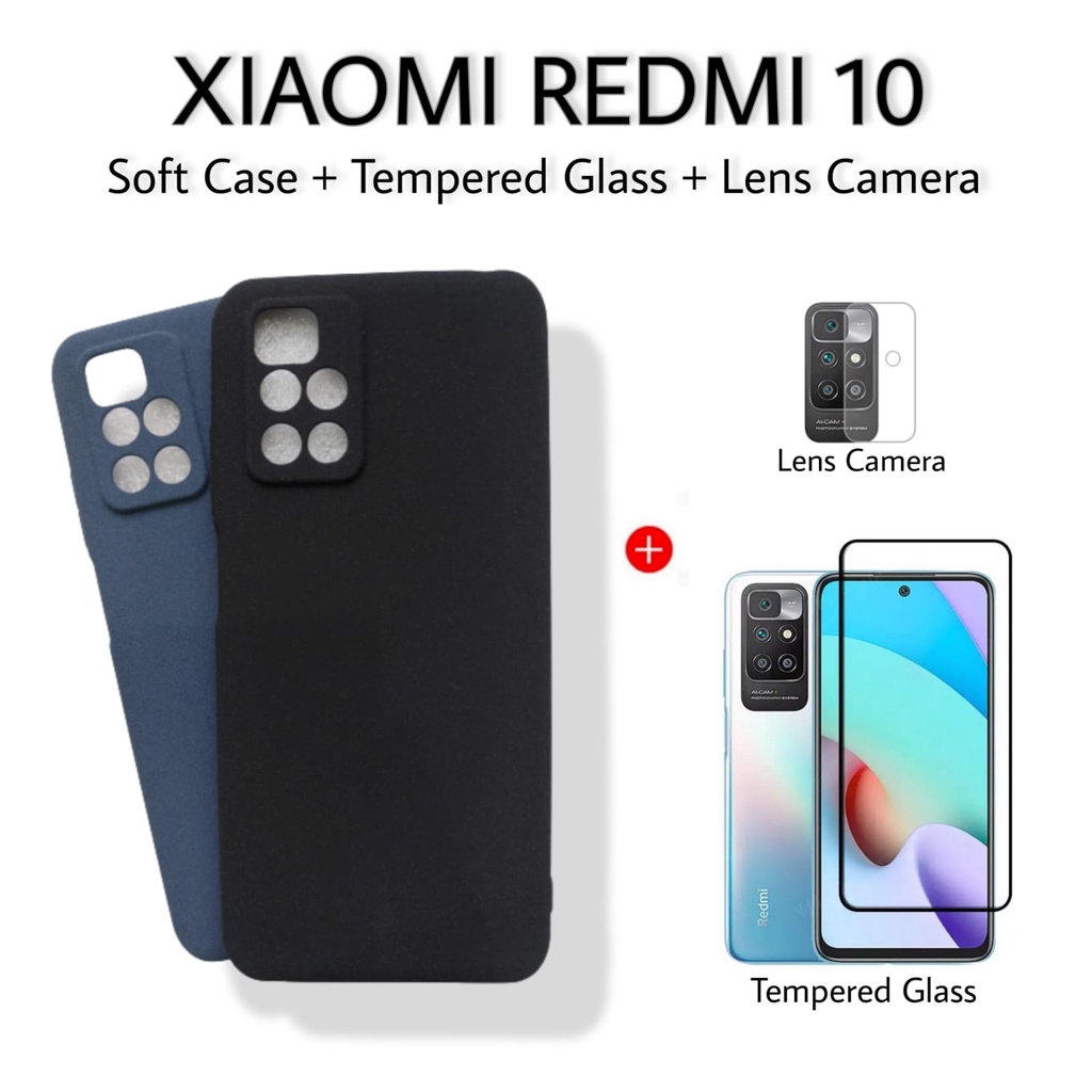 PROMO 3in1 Case XIAOMI REDMI 10 / REDMI 10 PRIME Soft Case Matte Sanstone Anti Fingerprint FREE Tempered Glass Layar Dan Lens Camera Back Handphone