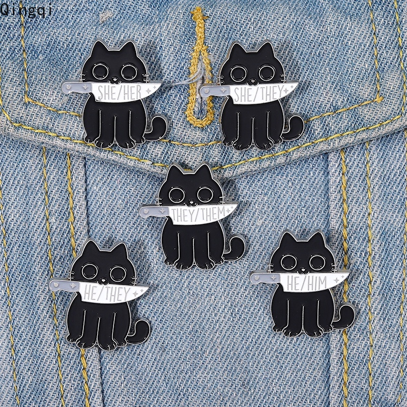 Bros Pin Enamel Desain Kartun Kucing Hitam Gaya Punk Gothic Untuk Teman