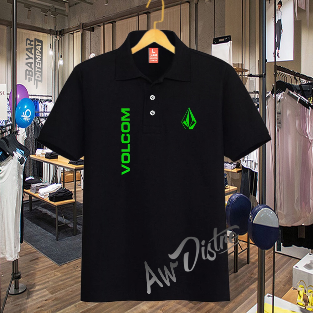 COD Baju Distro Polo Kerah Volcom Kirka Neon Premium Quality Atasan Pria Wanita Promo Termurah