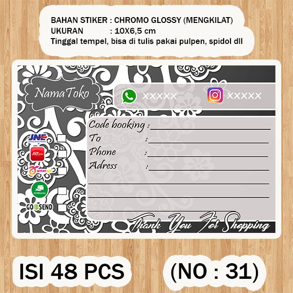 

( STIKER PENGIRIMAN ) Shipping label ( /pack isi 48pcs no.31 )