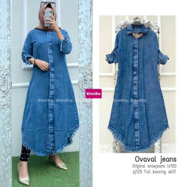 ASEA Jesica Modello Atasan Muslim Tunik Jeans Denim Snow Wanita - Long Tunik Rawis Jeans Original