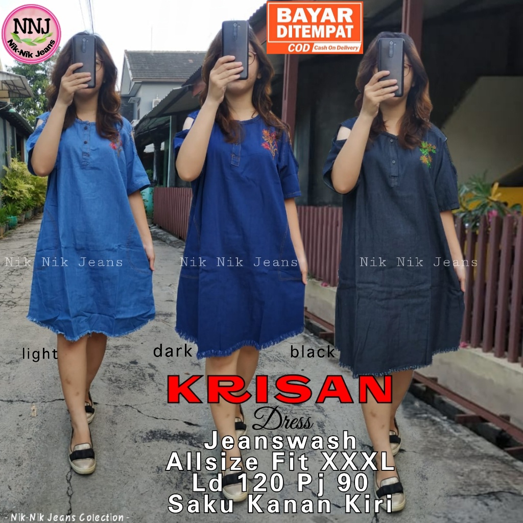 Krisan Mini Dress Jeans Jumbo LD 120 Dress Sabrina Wanita Lengan Pendek Dress Busui Terbaru