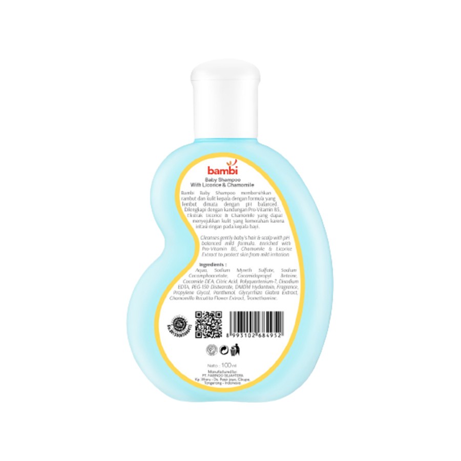 BAMBI BABY SHAMPOO W/ CHAMOMILE &amp; ANTI IRRITANT BOTTLE 100ML