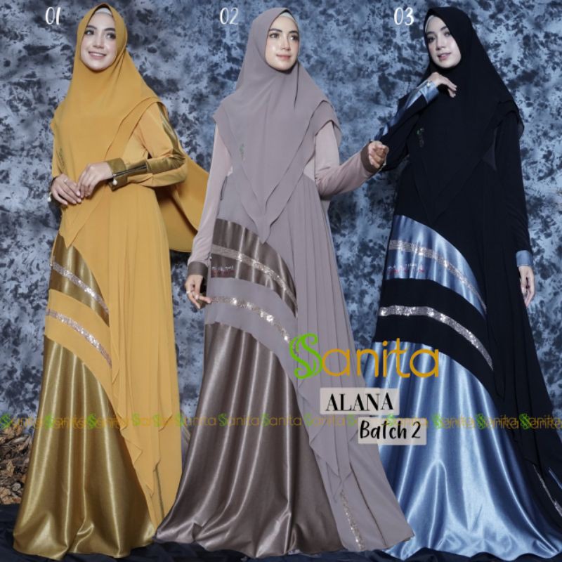 GAMIS ALANA 2 SYAR'I BY SANITA  ORI GAMIS SET KHIMAR GAMIS SANITA