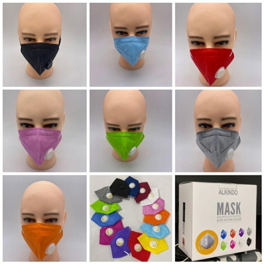 Alkindo masker kn95 filter/respirator warna warni 1box 10pcs - Hitam