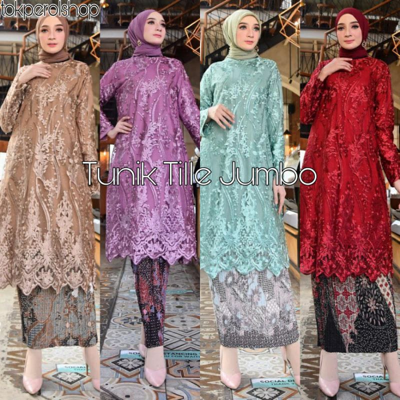 Set Kebaya Tunik Tulle jumbo ld 130  ( Free Masker ) / kebaya modern / kebaya / tunik jumbo ld 130 /