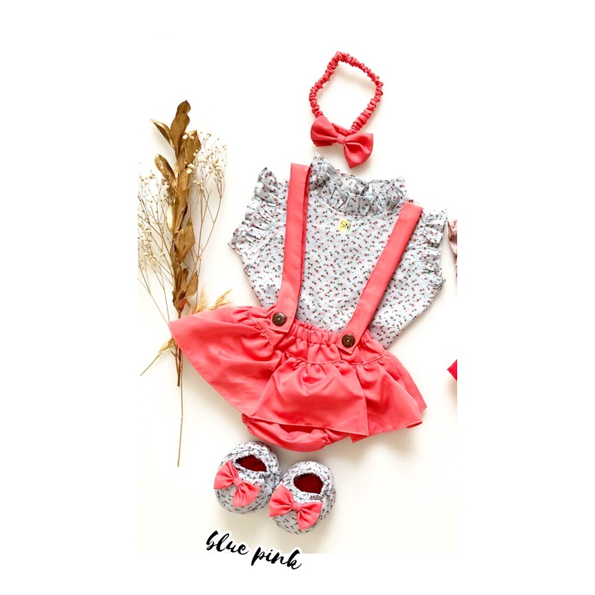 CORRY / SHANIKA overall / CLARA / GIANNA TALITHA Baju Setelan Jumper Rok Bunga Bandana Sepatu Pergi Lucu Fashion Anak Bayi Perempuan Cewek-shanika blue peach