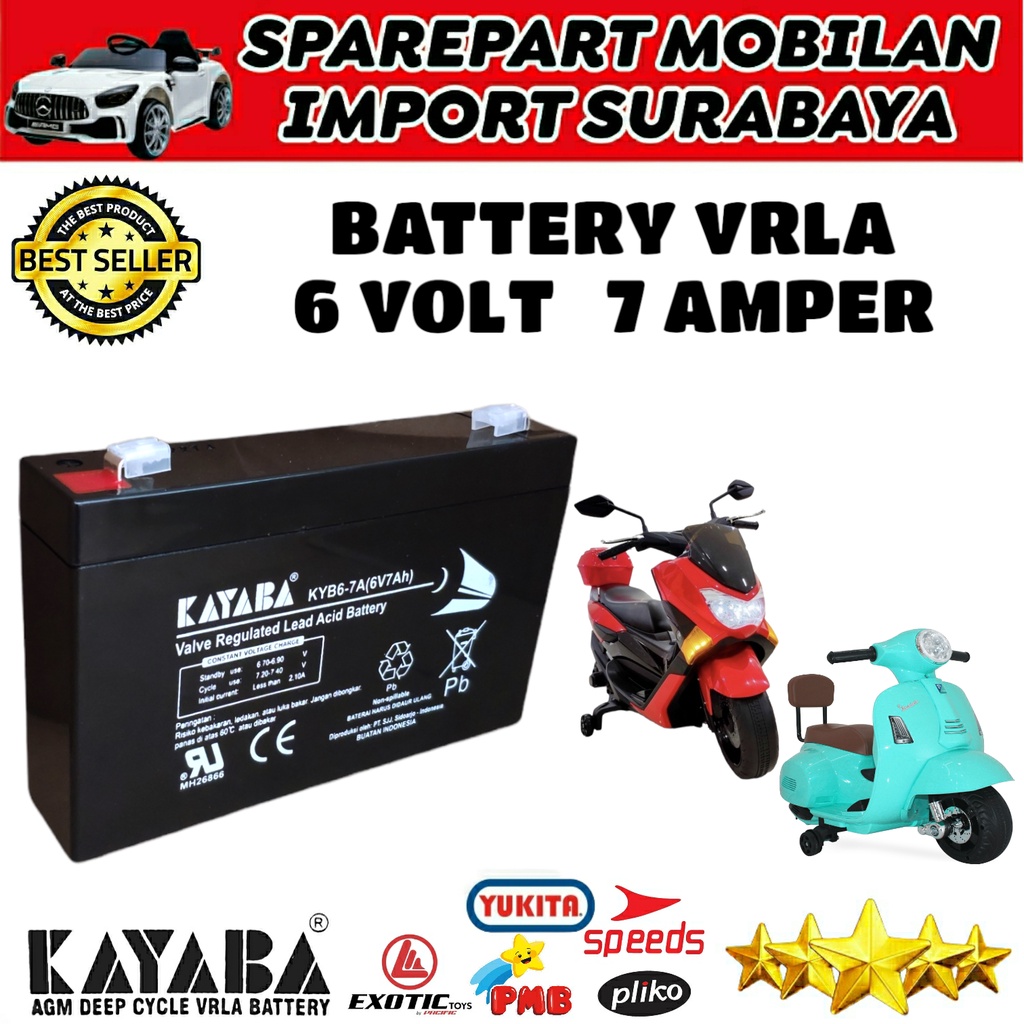 PUSAT BATERAI KAYABA 6 VOLT 7 AMPER MOTOR AKI MOBIL MOBILAN ANAK BATTERY PMB PLIKO 6V 7AH RC MAINAN KAYABA