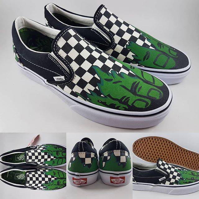 Vans X Marvel Slip On Hulk Checkerboard Black Green White