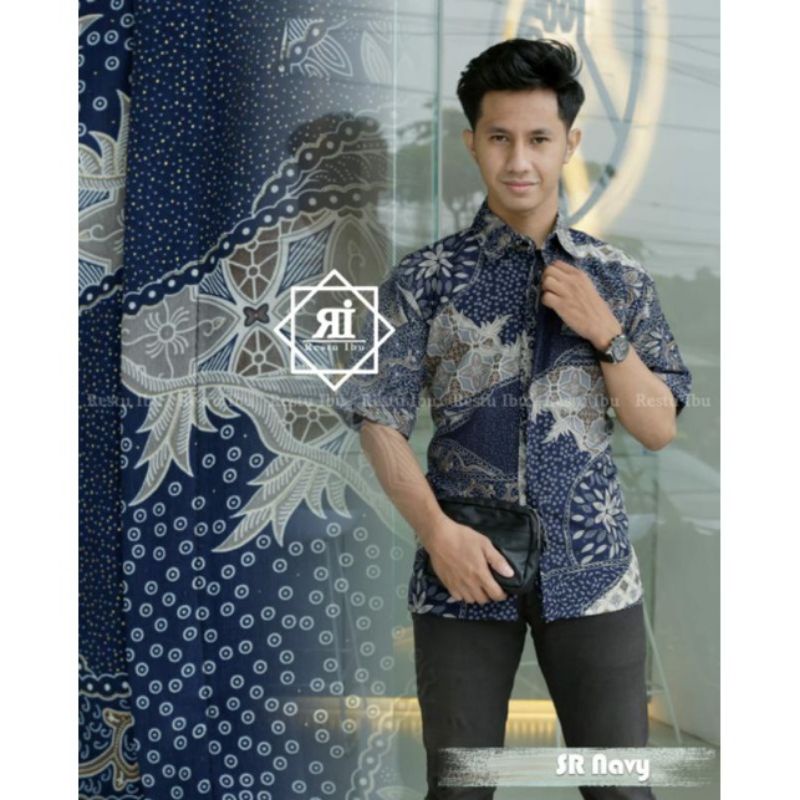 COUPLE ROK BATIK KEMEJA BATIK COUPLE MOTIF SR NAVY