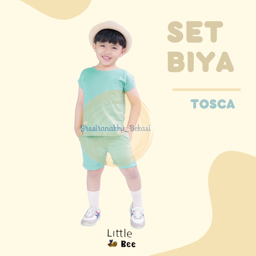 Setelan Anak Unisex Biya LittleBee Warna Tosca Size 1-5 Thn