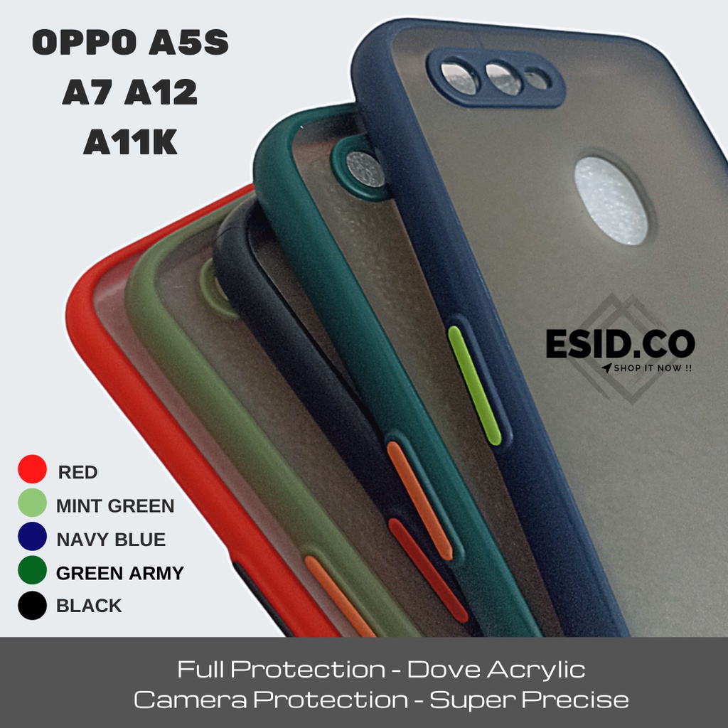 Case Oppo A12 A5s A7 A11k Camera Protection Frosted Acrylic Dove Matte
