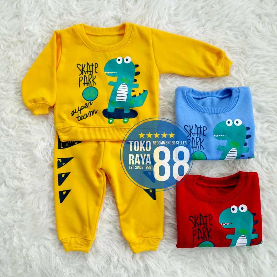 TOKO RAYA 88, Setelan Jaket Bayi Anak 1 - 2 Tahun, Set Sweater Dino, Hangat Murah-8