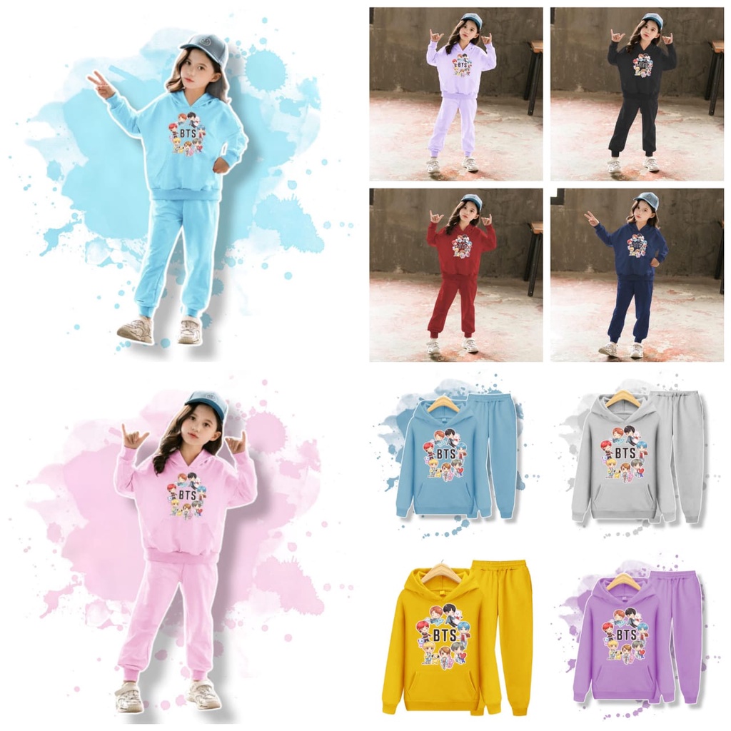 Setelan Sweater anak perempuan Motif BT21 x BTS Baju Setelan Sweater anak perempuan terlaris