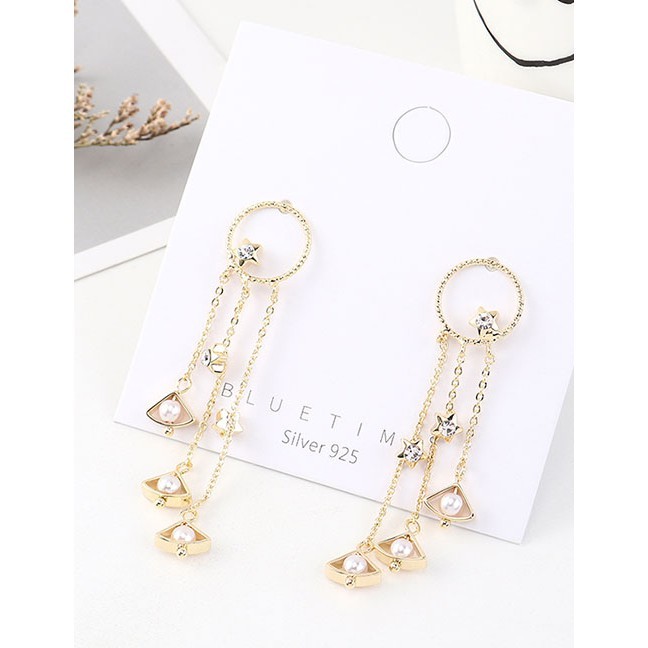 LRC Anting Tusuk Fashion 14k Gold Star Pearl Tassel Round Earrings Y63108