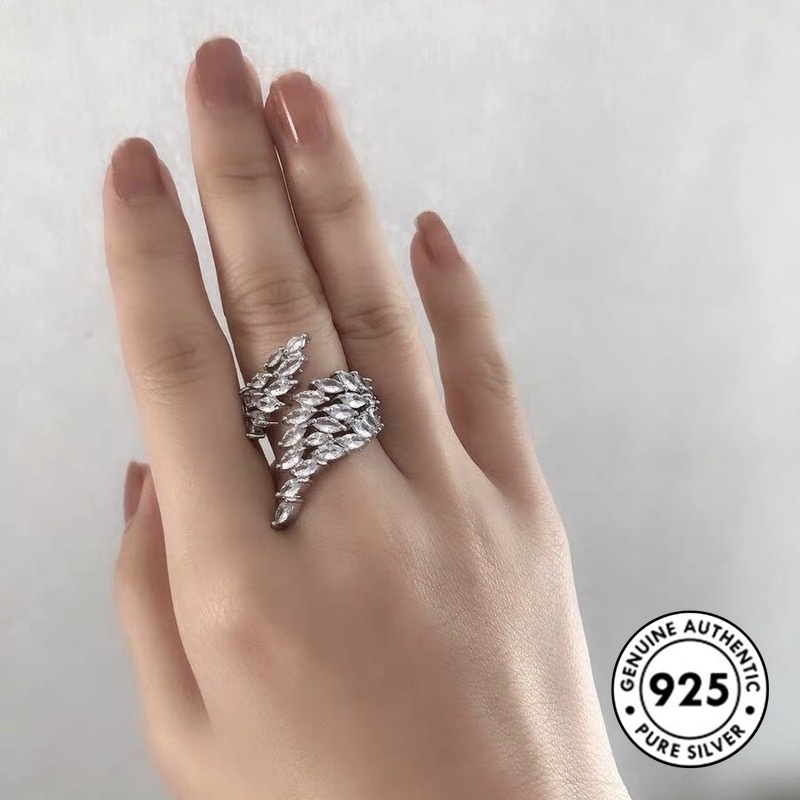 Cincin Model Terbuka Desain Sayap Aksen Berlian Bahan S925 Silver Untuk Wanita