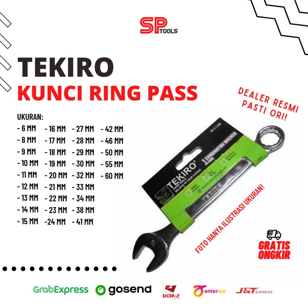 KUNCI RING PAS PASS TEKIRO UKURAN  6mm 8mm 9mm 10mm 11mm 12mm 13mm 14mm 15mm 16mm 17mm 18mm 19mm 20mm 21mm  22mm 23mm 24mm 27mm 28mm 29mm 30mm 32mm