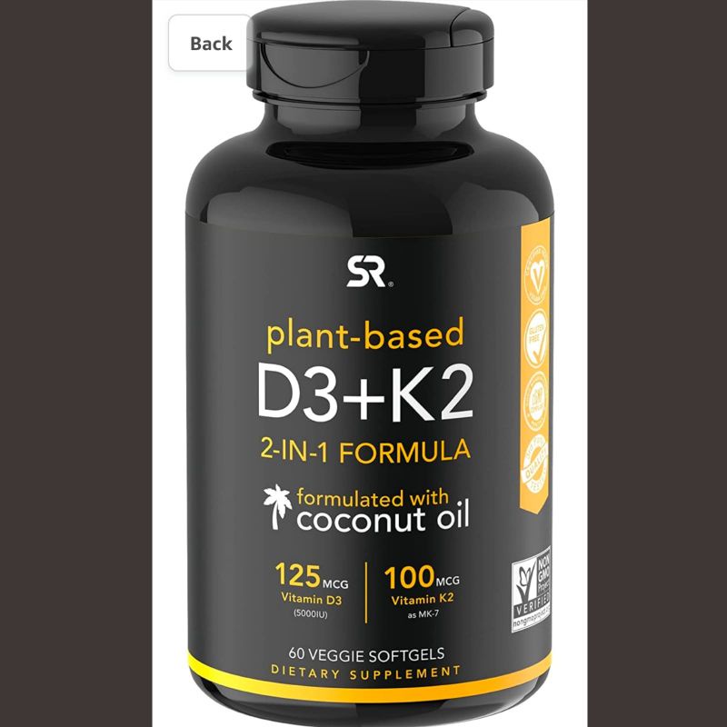 Sport research vitamin D3 K2 5000 IU 100 mcg 60 Veggie Softgels