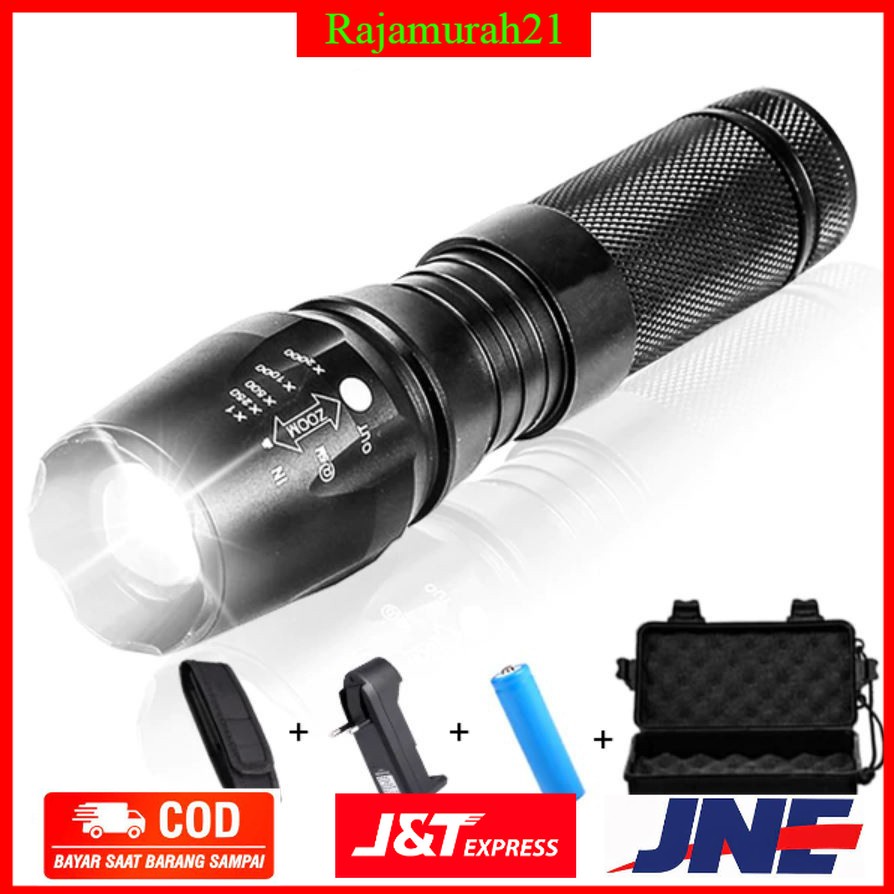 TaffLED Senter Tactical LED Cree XML-T6 3000 Lumens + Baterai + Charger + Box - MPFL02BK