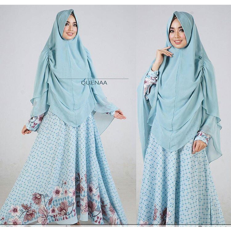 [Queena soft blue GZ] gamis wanita bubblepop biru muda