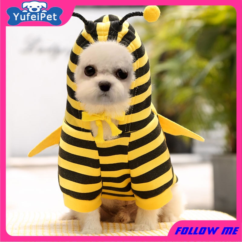 ★〓YUFeiPet〓★ Pet puppy Halloween dress up bee costume puppy autumn and winter plus velvet clothes