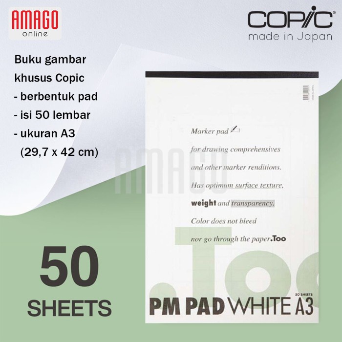 KERTAS COPIC - PM PAD PAPER - A3 SIZE - 50 SHEETS - WHITE - CPAD01