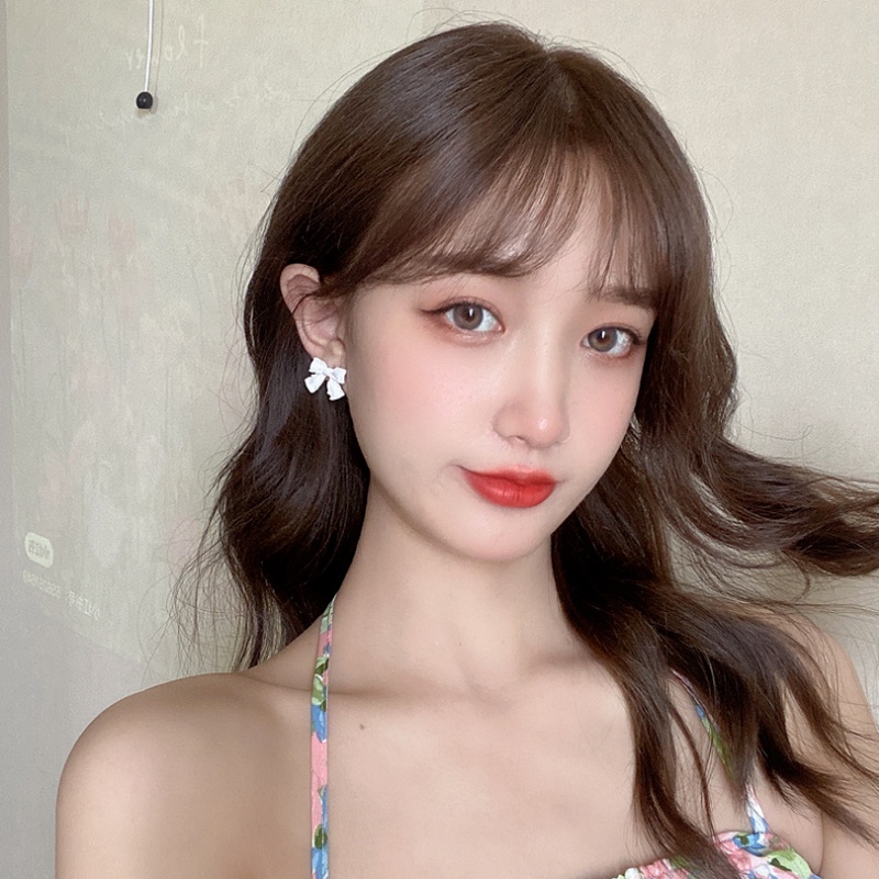 We Flower Korean White Bowknot Stud Earrings for Girls Women Elegant Ear Jewelry