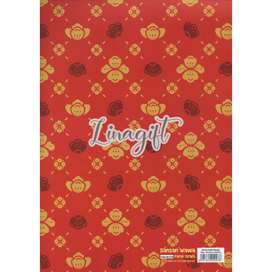 ( 5 Lembar ) IMLEK SANWA - Limited Edition! KERTAS KADO CHINESE NEW YEAR - GIFT WRAP PAPER RED YELLOW GOLD - FLOWER GOOD LUCK EDISI SPECIAL BUNGA SAKURA