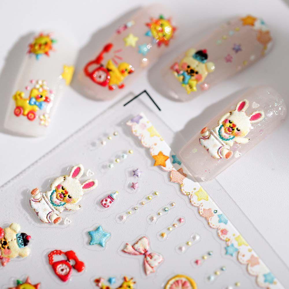 [Elegan] Kartun Stiker Kuku Wanita Kelinci Manikur Aksesoris Perekat Diri Ultraman Nail Stickers