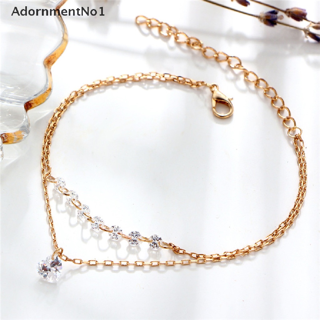 (AdornmentNo1) Gelang Tangan Rantai Aksen Infinity + Hati + Berlian Imitasi Untuk Perhiasan Wanita