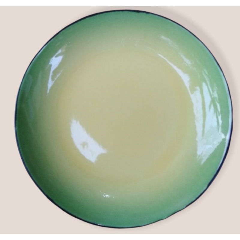 PIRING MAKAN KERAMIK MURAH / SALAD PLATE RUSTIC ukuran 21cm-Hijau kuning pelangi